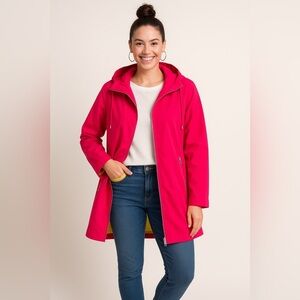 Luii for Anthropologie Fuchsia Travel Hooded Jacket Yellow Lining Size L NWOT